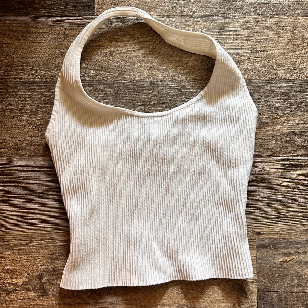 Babaton Ribbed White Halter Top